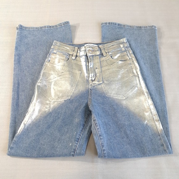 Galita Fashion Women's Jeans Blue Metallic Sliver Size M Straight Leg - Picture 8 of 8
